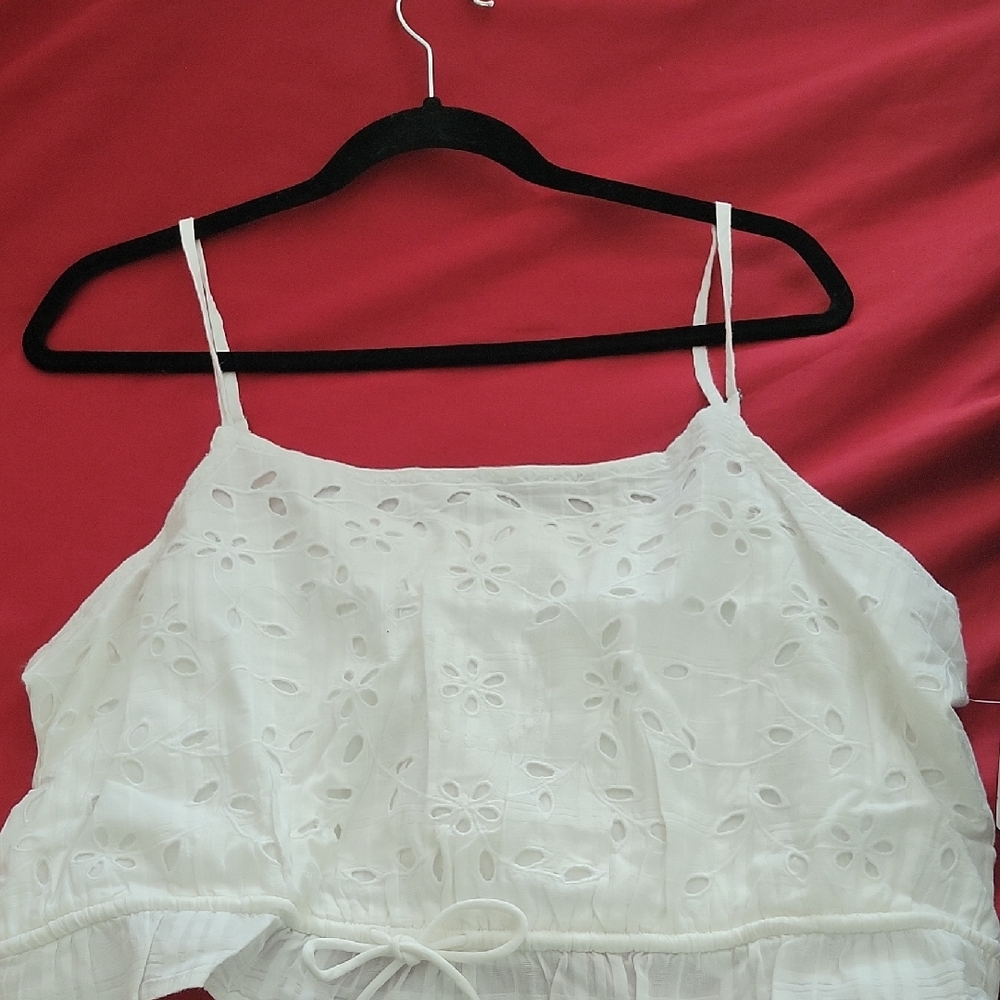 NWT Lucky Brand Women's Cotton White Eyelet Crop Top - Size XL
